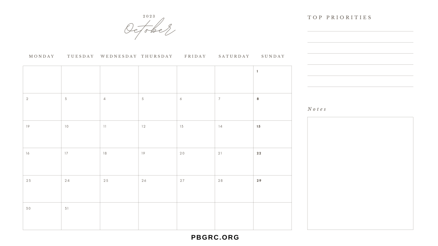 Printable October 2023 Calendar Templates with Holidays