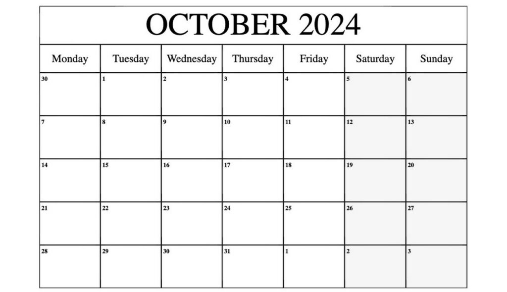 17+ Printable October 2024 Calendar Blank Templates - Free Download