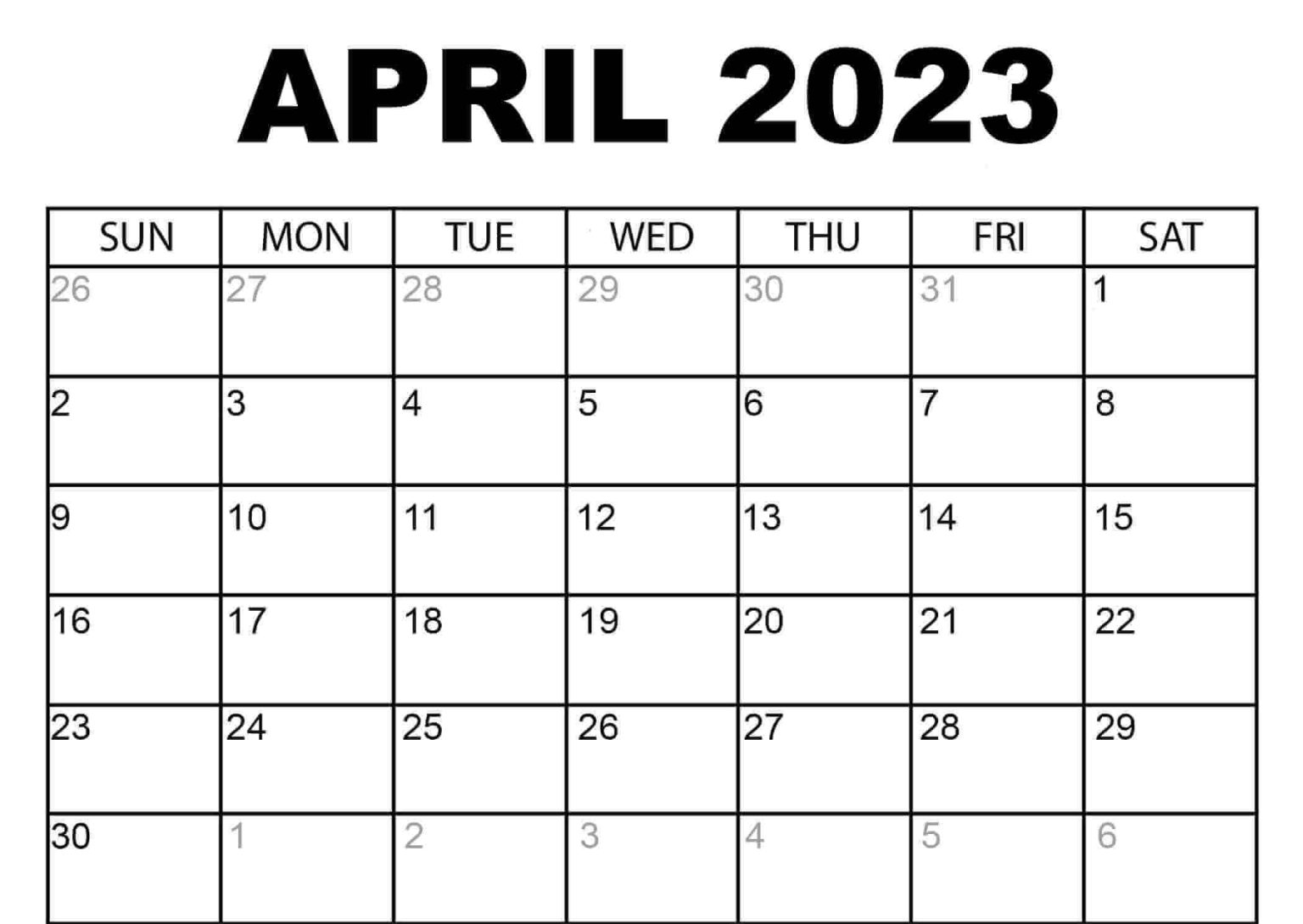 Printable April 2023 Calendar PDF, Word, Excel Formats