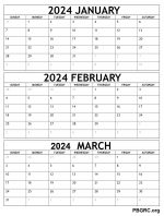 January February March Calendar 2024 Printable Template