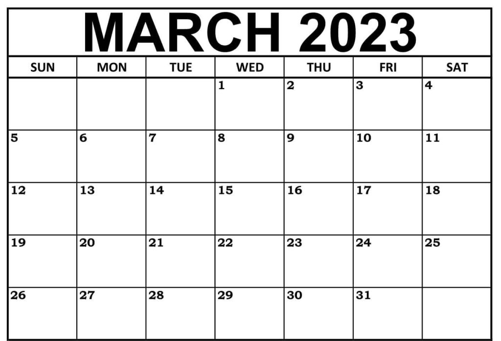 March 2023 Calendar Printable Template for Word, Excel and PDF