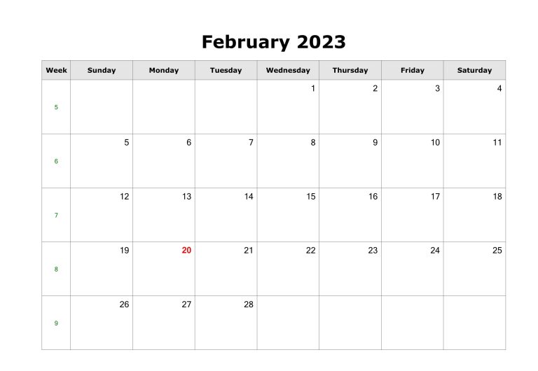 Blank February 2023 Calendar Templates