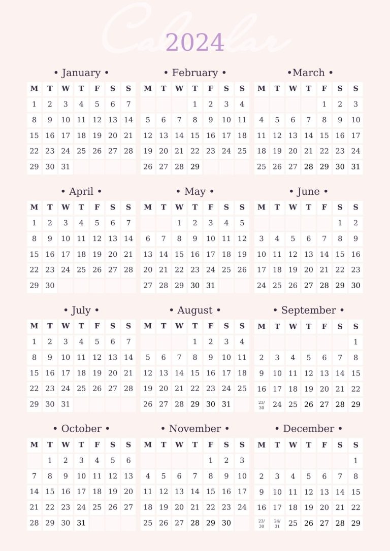 Free Printable Yearly Calendar 2024 Planner Templates