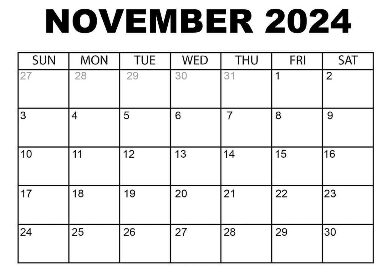 Free November 2024 Calendar Printable Templates - PDF Word Excel