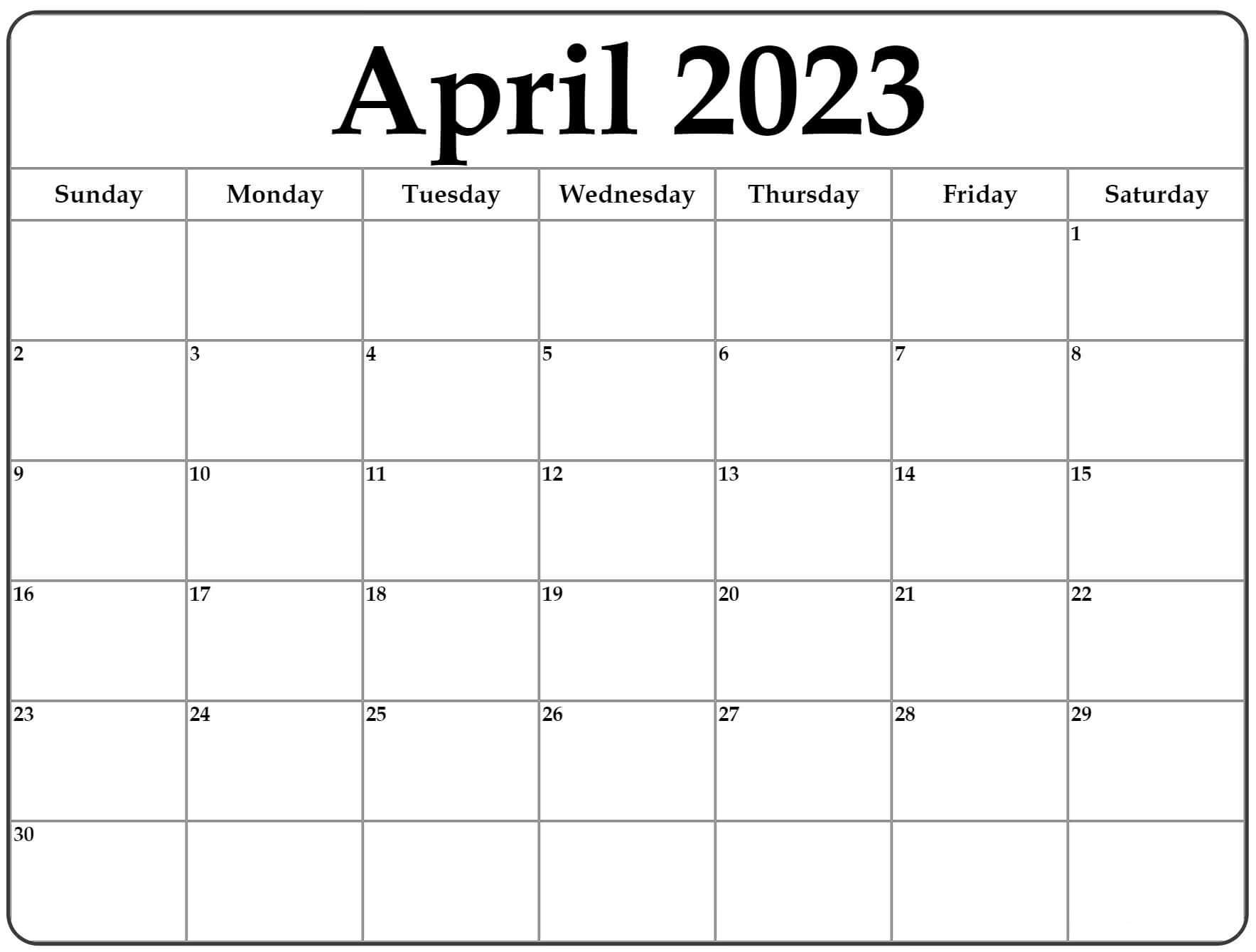 Editable April Calendar 2023 Templates PDF