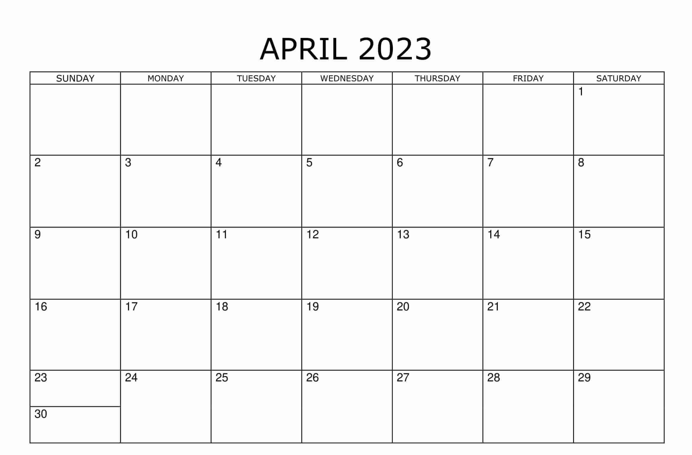 Editable April Calendar 2023 Templates PDF