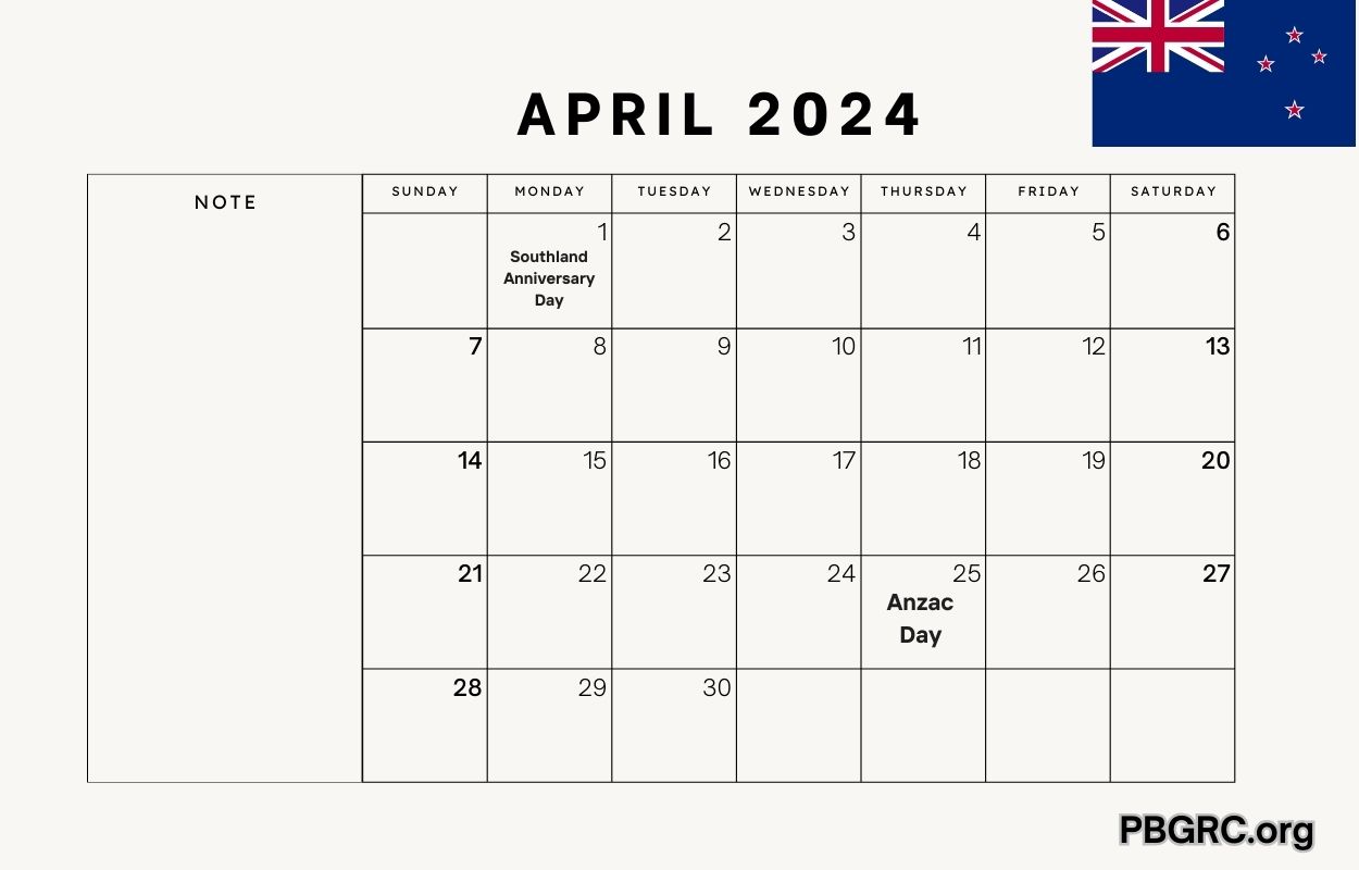 April 2024 Calendar Holidays with Dates