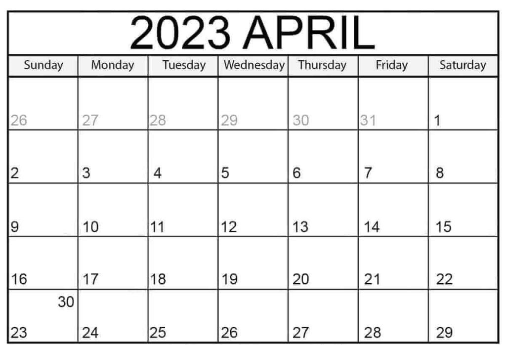 Blank April 2023 Calendar Printable Templates