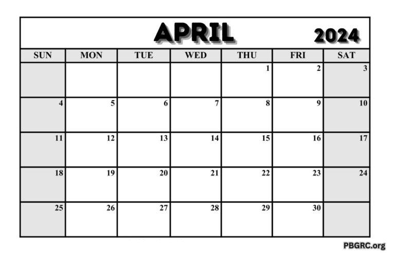 Free Blank April 2024 Calendar Templates For Print