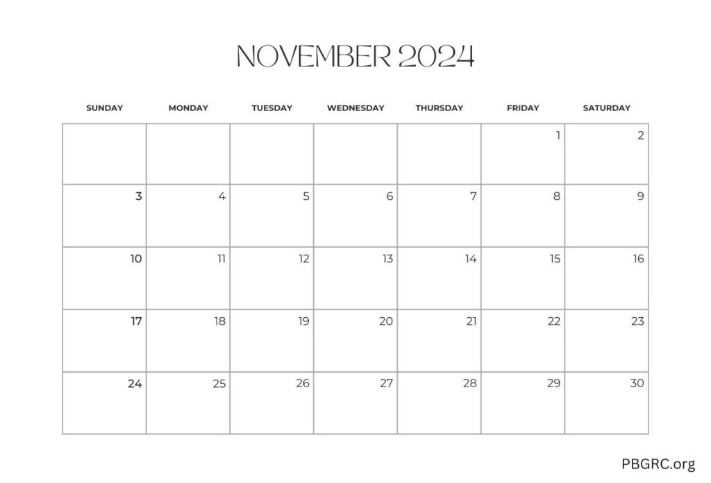 Free November 2024 Calendar Printable Templates - PDF Word Excel