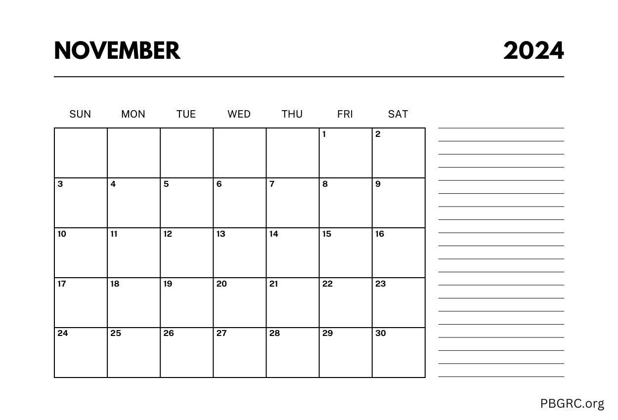 Free November 2024 Calendar Printable Templates - PDF Word Excel