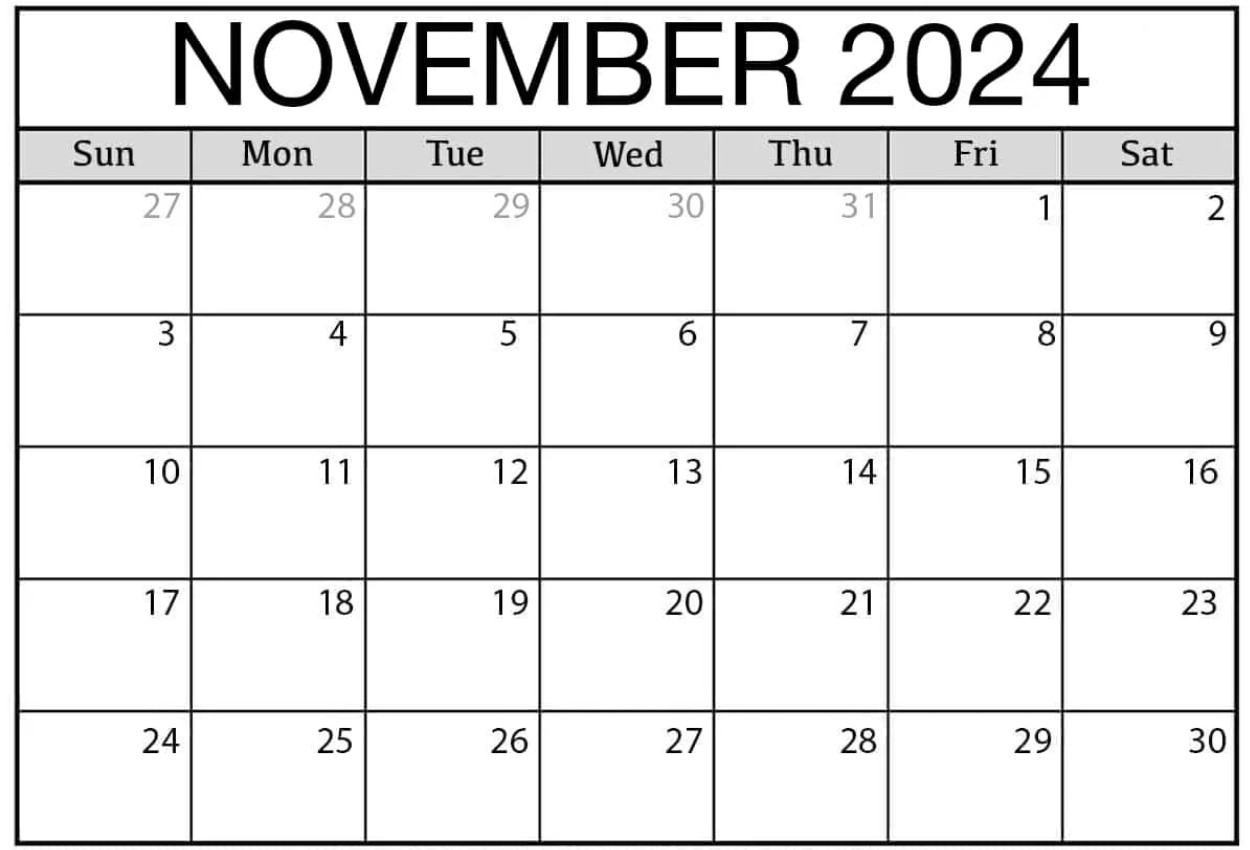 Free November 2024 Calendar Printable Templates - PDF Word Excel