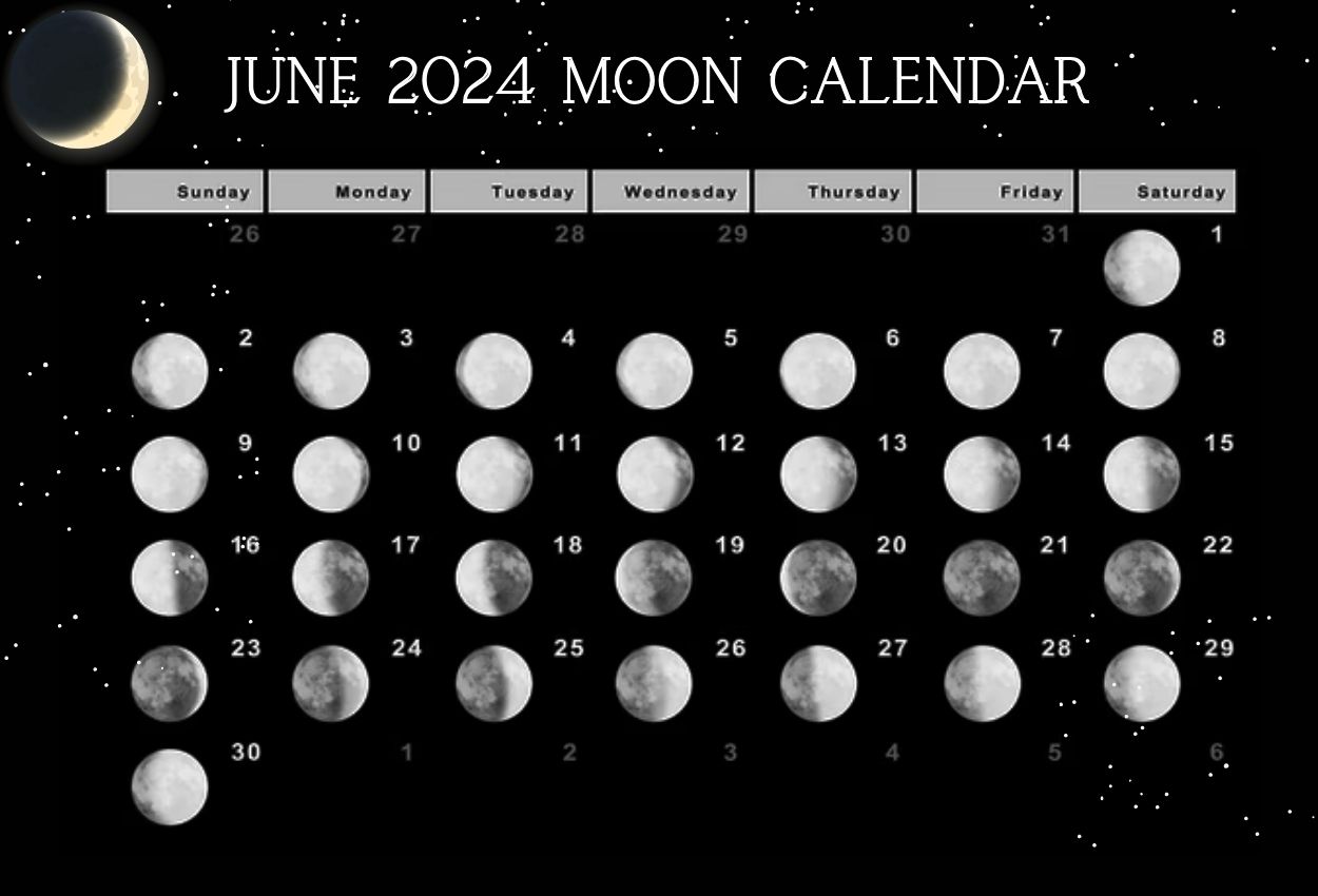 Lunar June 2024 Calendar Moon Phases with Dates