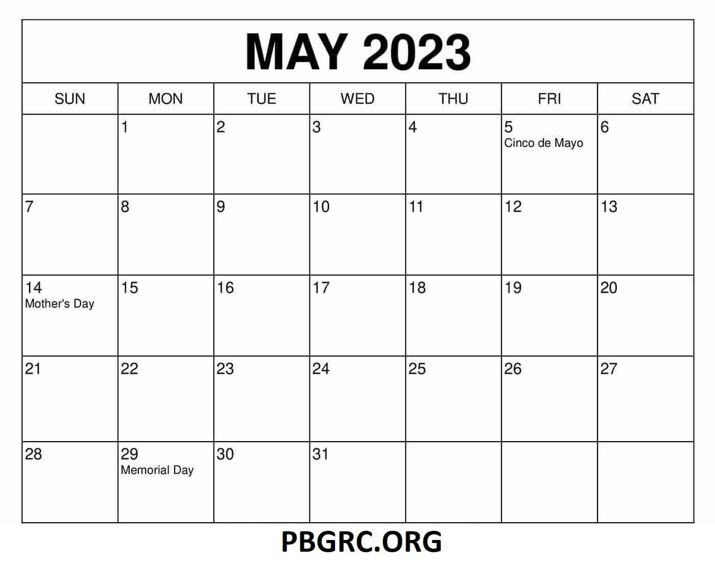 Blank May 2023 Calendar Fillable Templates