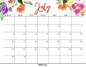 Cute July 2023 Calendar Floral Designs Wallpaper Free