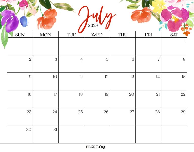 Cute July 2023 Calendar Floral Designs Wallpaper Free