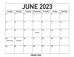 Printable June 2023 Calendar Holidays with Dates