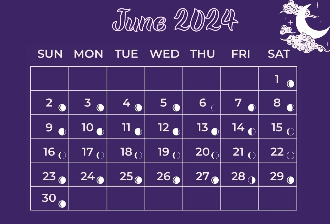 Lunar June 2024 Calendar Moon Phases with Dates