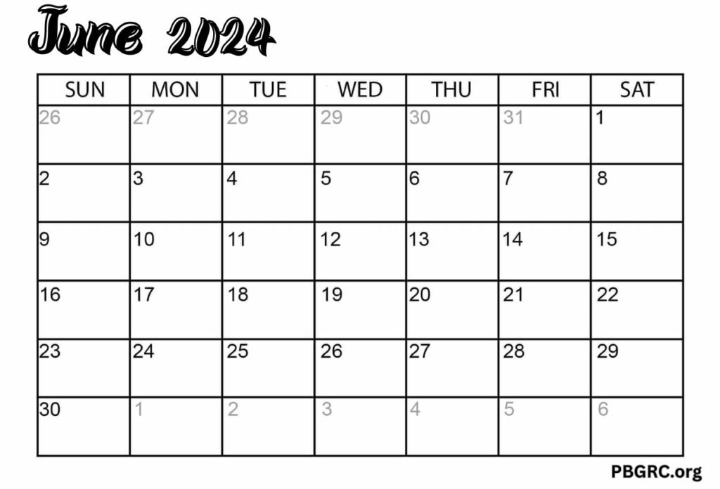 Blank June 2024 Calendar Fillable Templates with notes