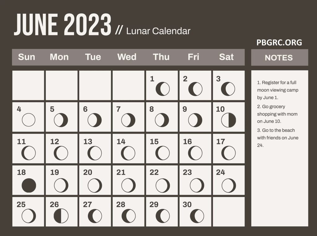 Lunar June 2023 Calendar Moon Phases with Dates