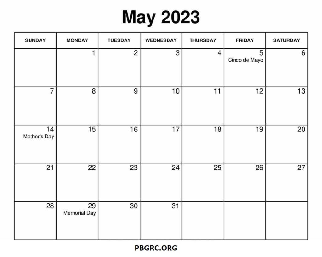 Blank May 2023 Calendar Fillable Templates