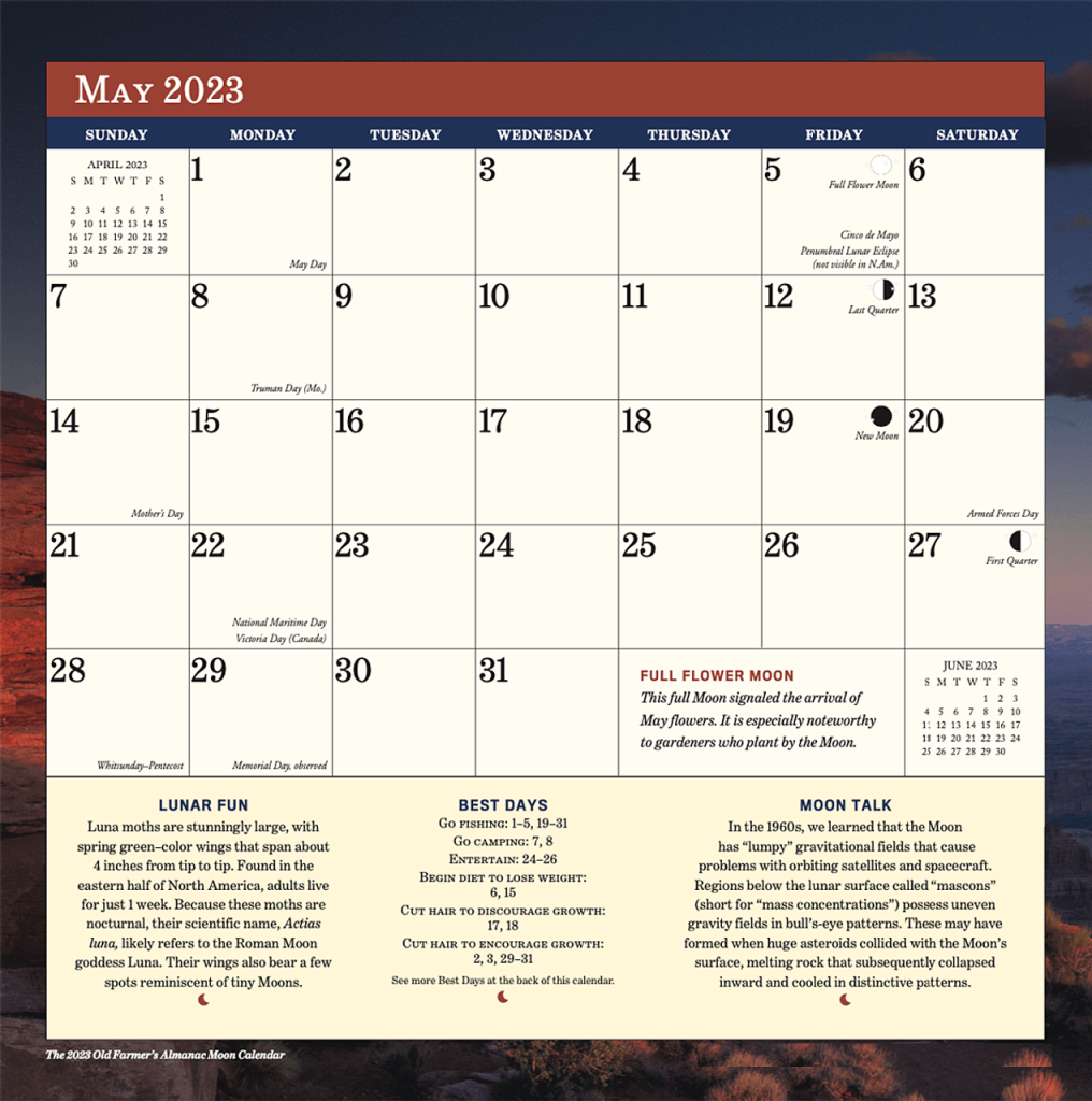 Lunar May 2023 Calendar Moon Phases with Dates