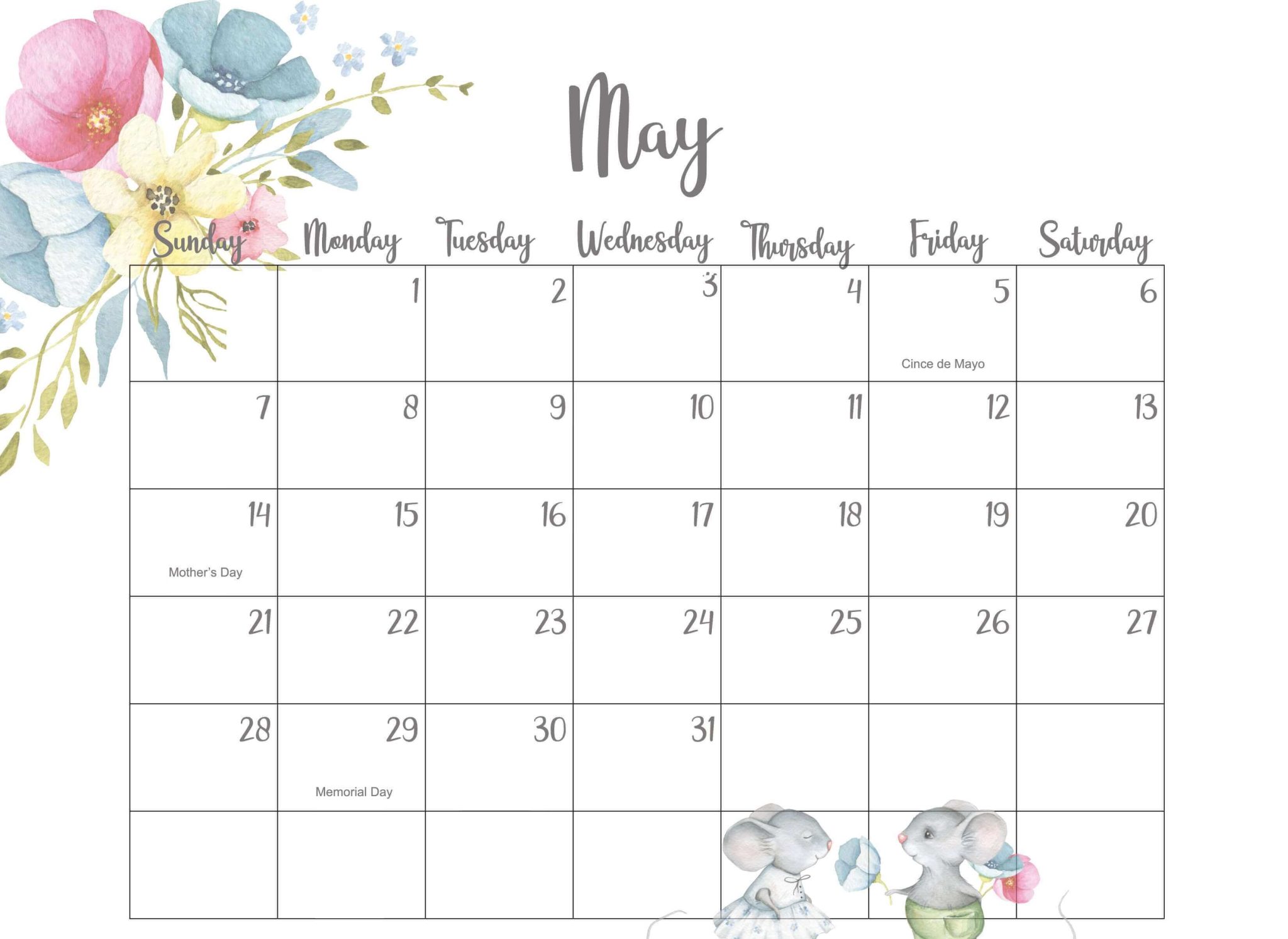 Cute May 2023 Calendar Pink Designs Floral Wall Calendar