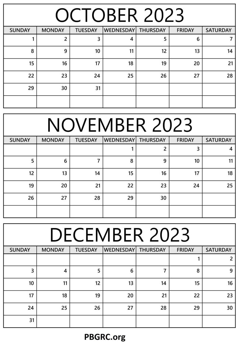 October November December 2023 Calendar Printable Templates