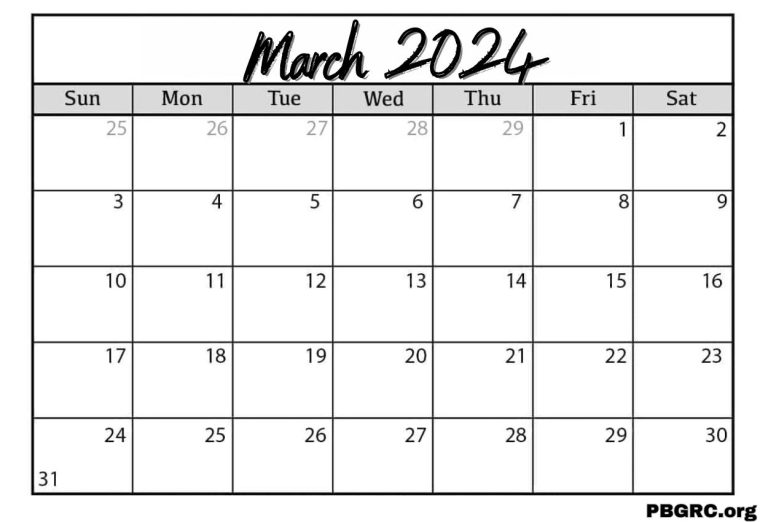 Free Calendar for March 2024 in PDF, Word, Excel To Print