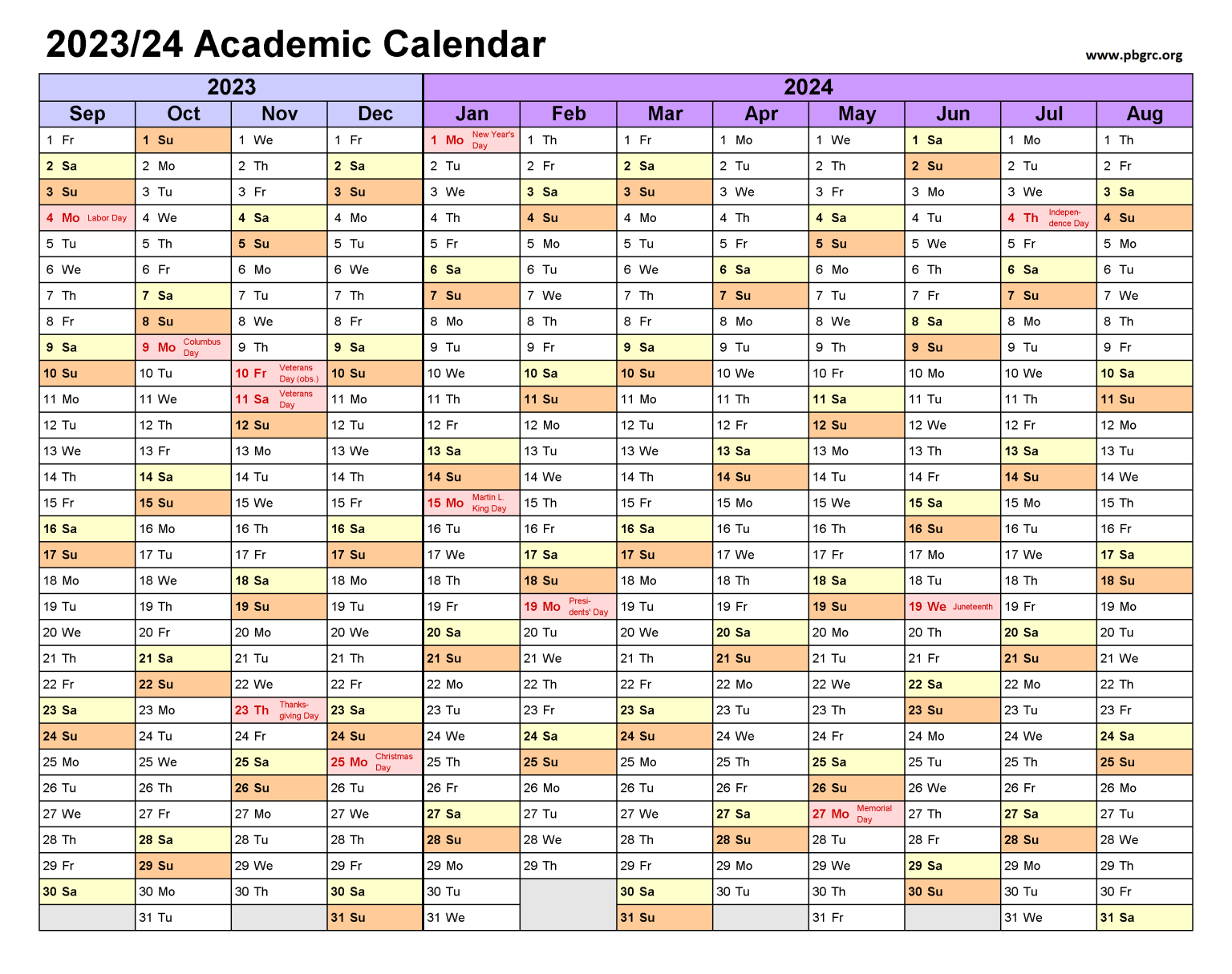 Free Printable Academic Calendar 2023 to 2024 Templates