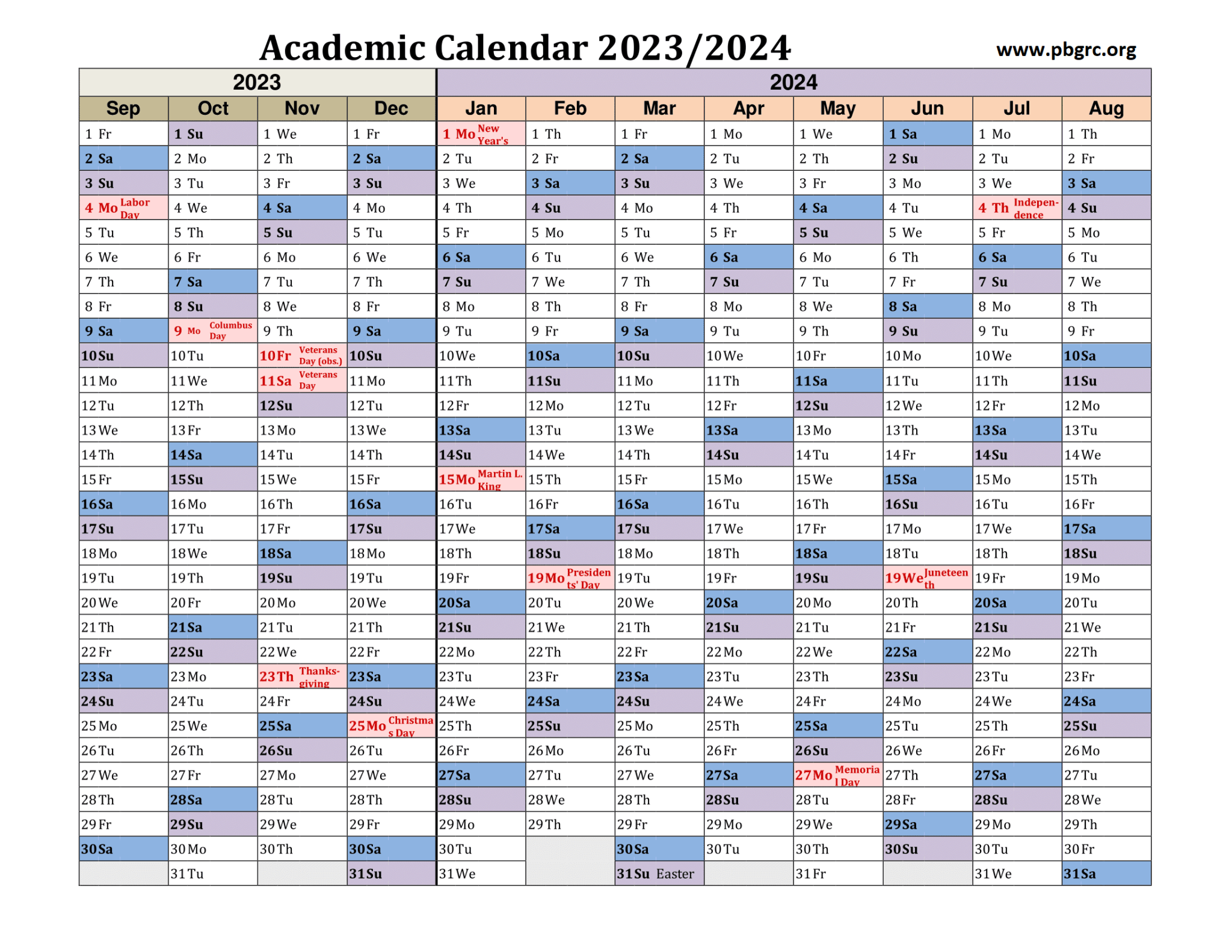 Free Printable Academic Calendar 2023 to 2024 Templates