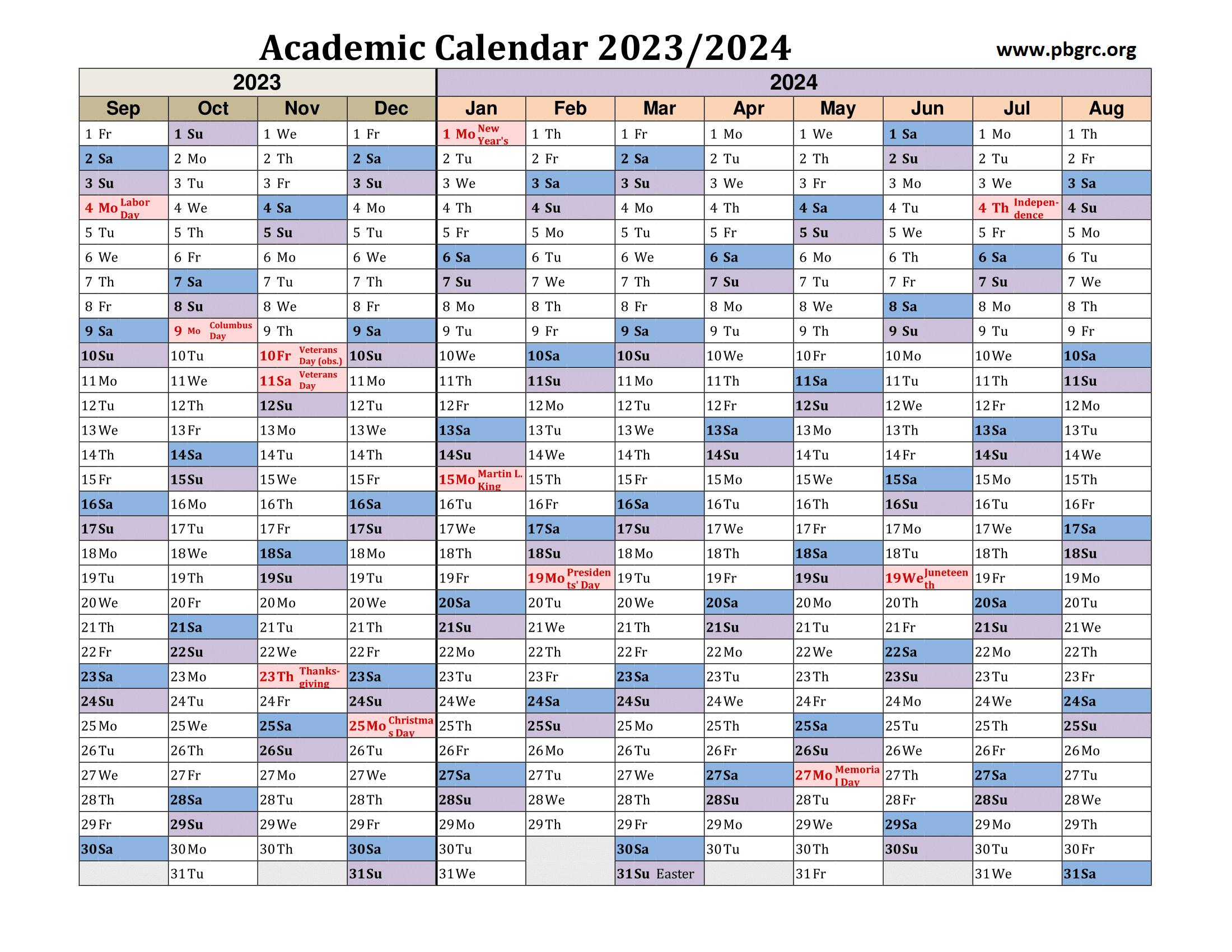 Free Printable Academic Calendar 2023 To 2024 Templates