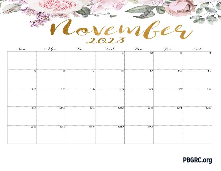 Cute November 2023 Calendar Floral Wallpaper Free Designs