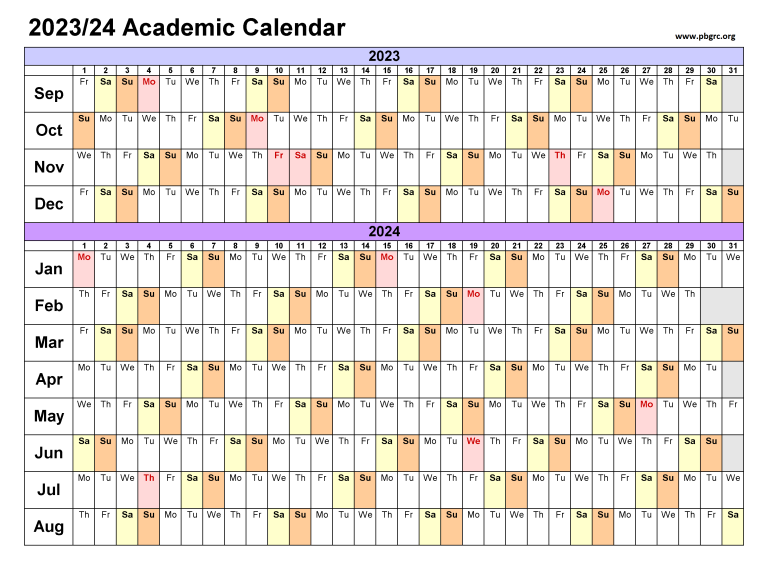 Free Printable Academic Calendar 2023 to 2024 Templates