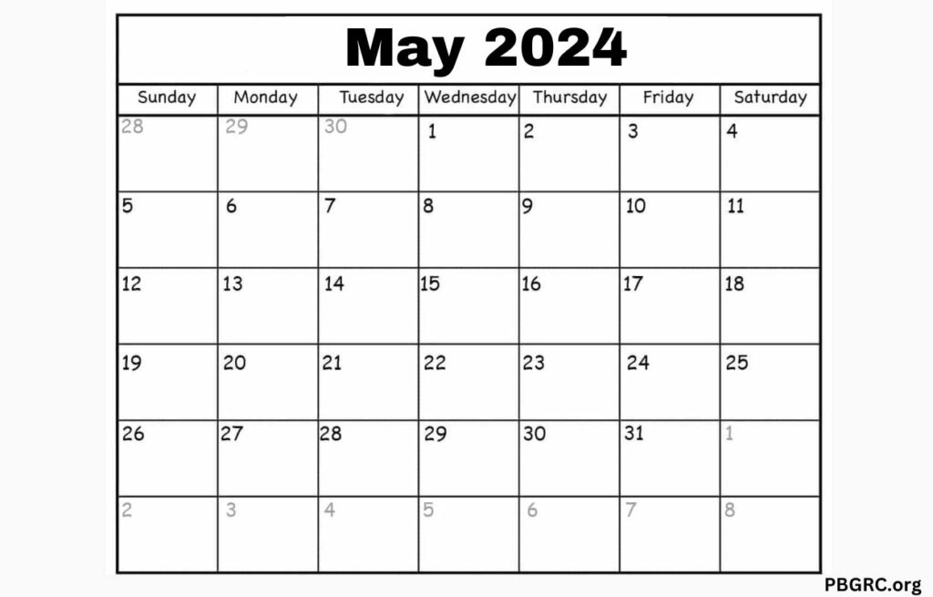 Printable May 2024 Calendar Template PDF, Word, Excel