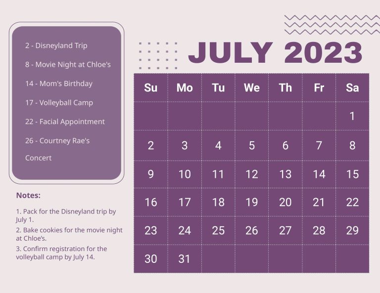 Lunar July 2023 Calendar Moon Phases with Dates