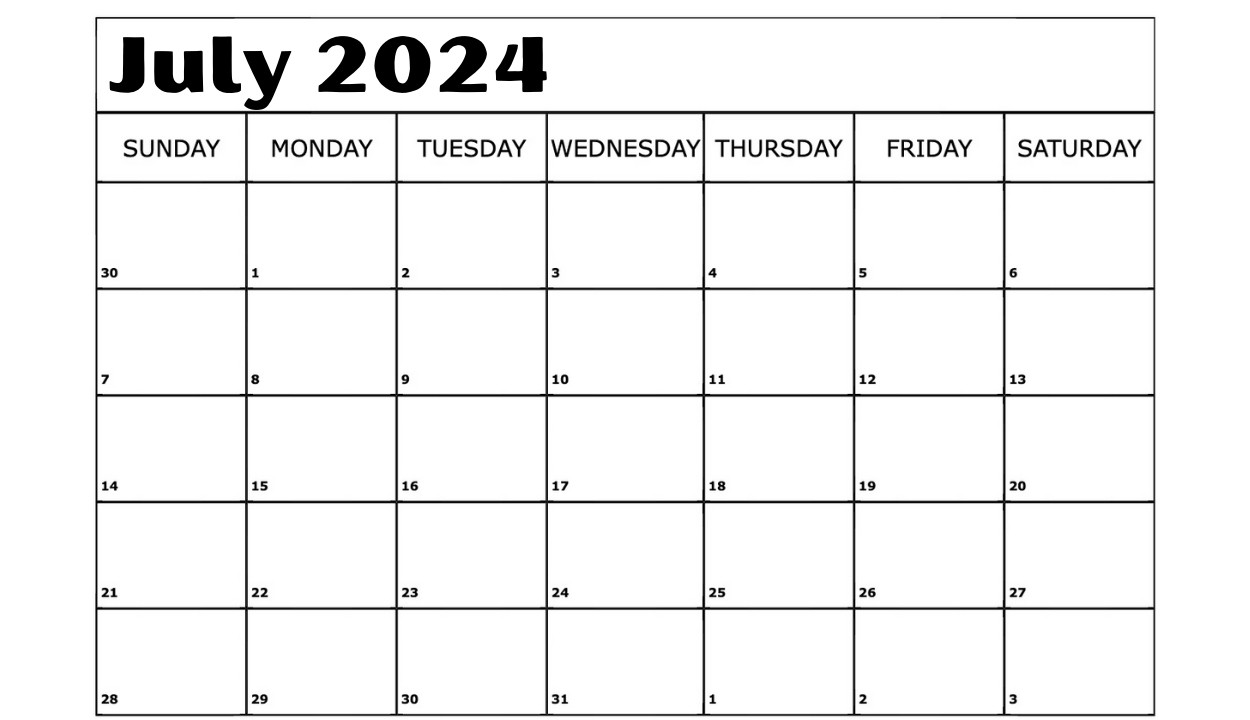 Blank July 2024 Fillable Calendar Template - Plan You Month