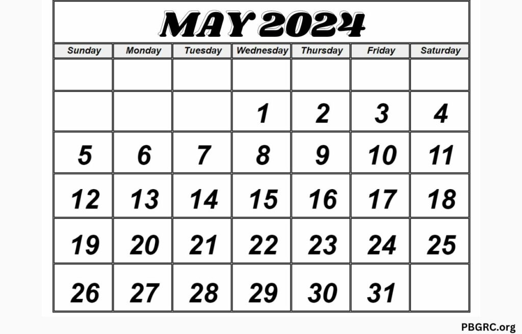 Printable May 2024 Calendar Template PDF, Word, Excel