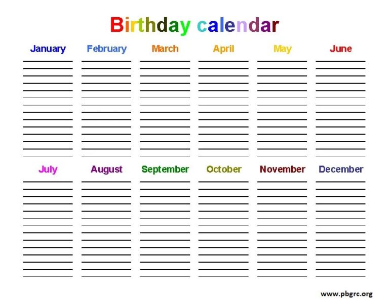 Top 20+ FREE! Birthday Calendar Printable PDF Templates 2024