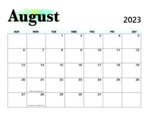 Free Printable August 2023 Calendar with Holidays