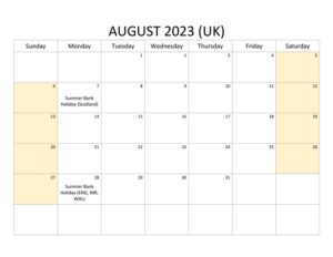 Free Printable August 2023 Calendar with Holidays