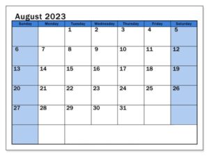 Free Printable August 2023 Calendar with Holidays