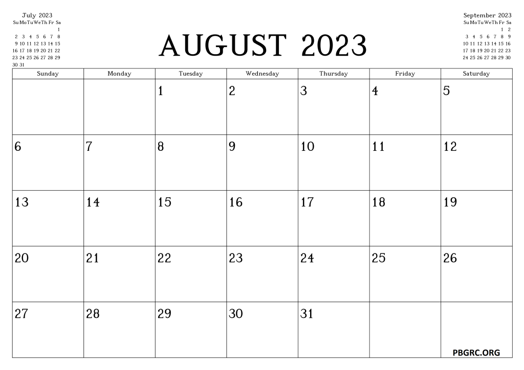 Editable August 2023 Calendar Printable Templates