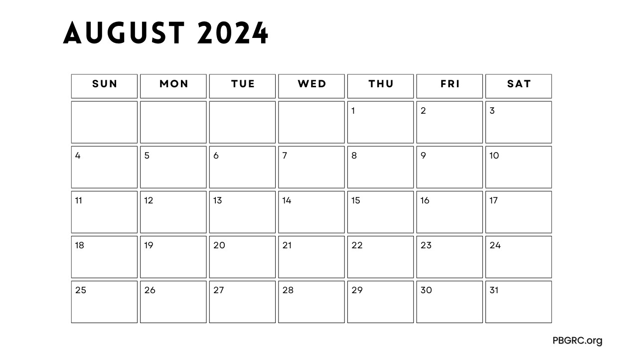 Blank August 2024 Calendar Template - Free Print