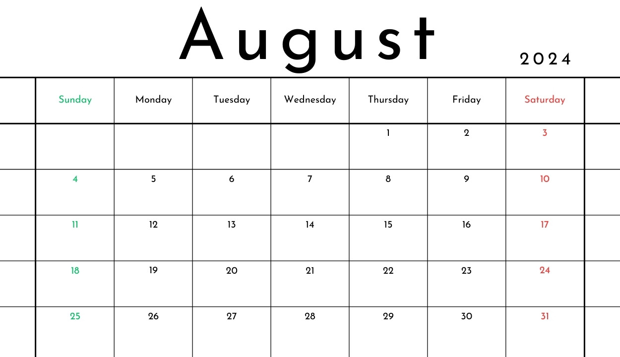 Editable August 2024 Calendar With Notes - Download Free
