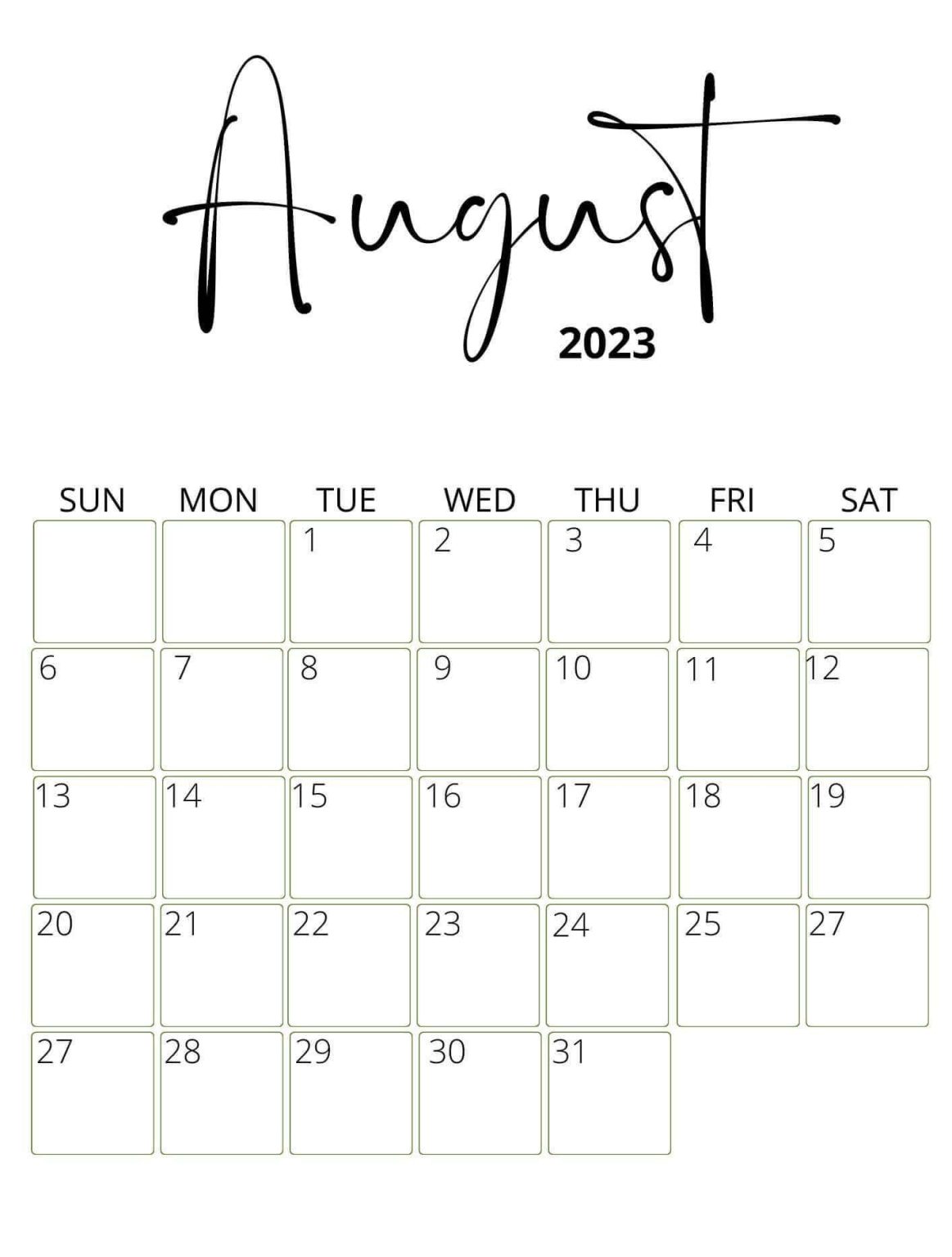 Editable August 2023 Calendar Printable Templates