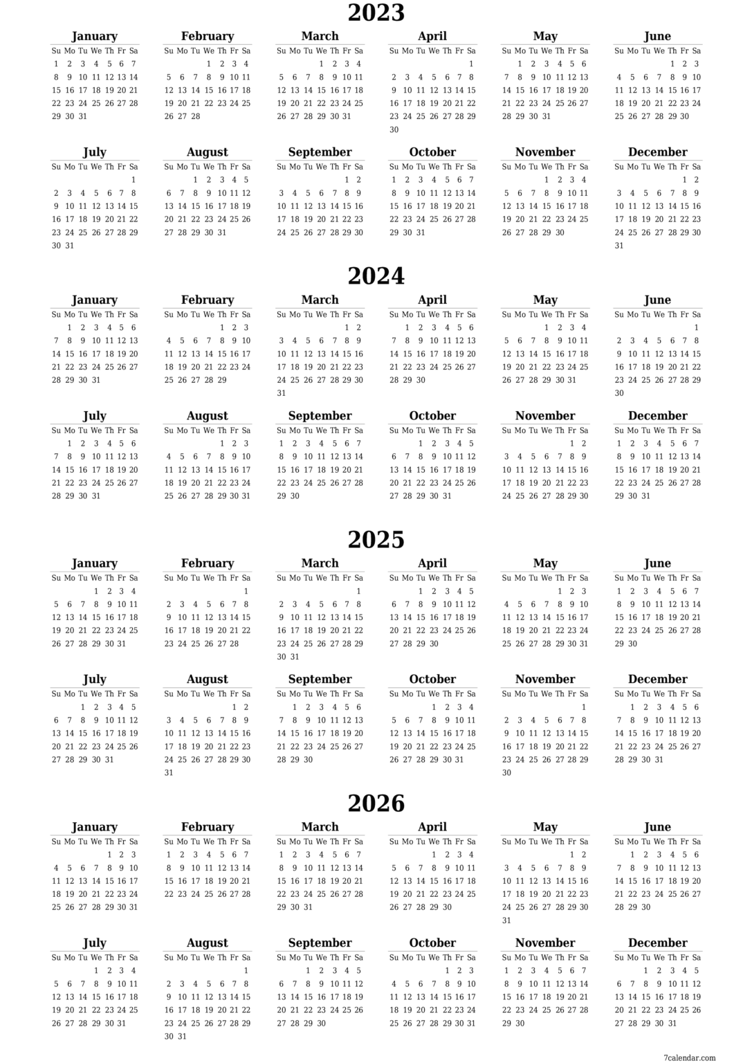 Free Printable Three-Year Calendars Templates 2023/2024/2025