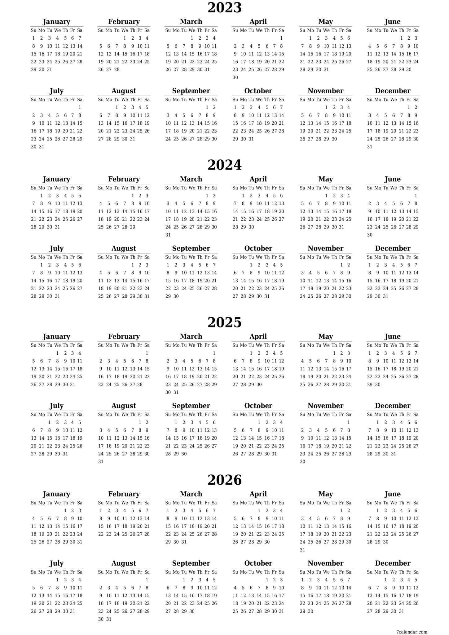 Free Printable ThreeYear Calendars Templates 2023/2024/2025