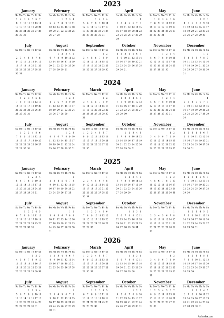 Free Printable ThreeYear Calendars Templates 2023/2024/2025