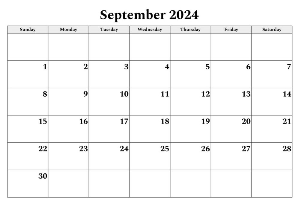 11Free Blank September 2024 Calendar Template with Large Space Notes